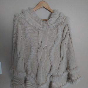 Hooded knit fur cape
